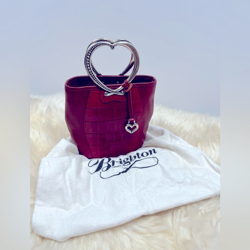Brighton Vintage Red Crock Leather Mini Heart Bucket Bag